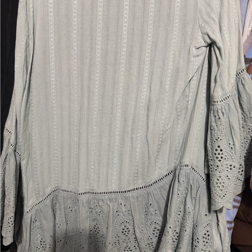 Suzanne Betro Sage Green Eyelet Knit Top